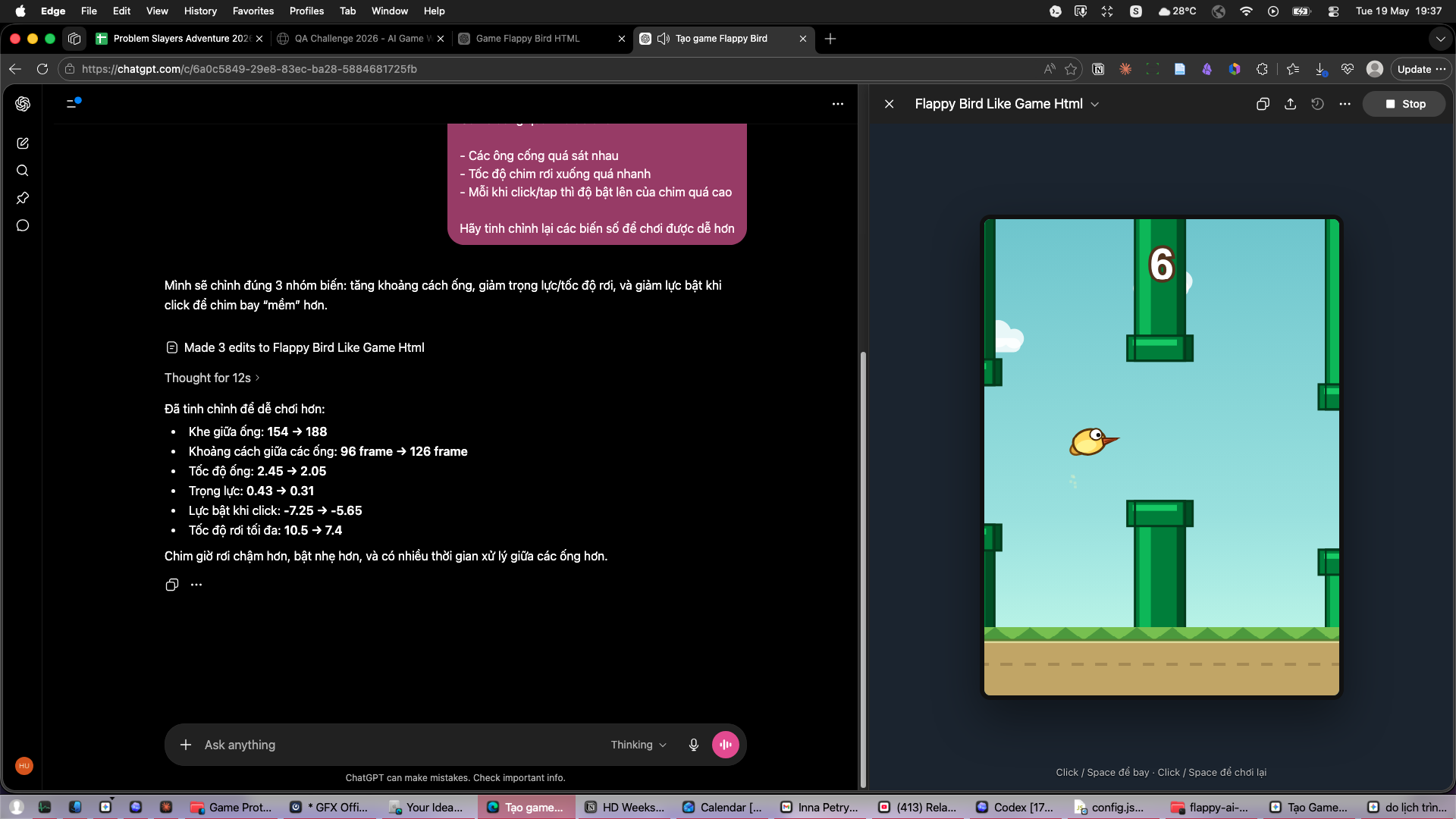 One-shot Flappy Bird prompt result