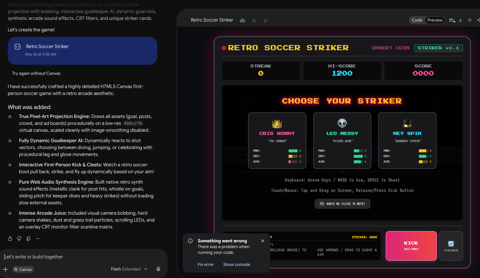 Complex game prompt result